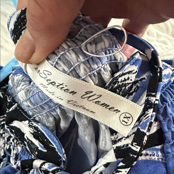 PerSeption Concept Blue Dress with Black and White Floral Design Size 1X - Picture 7 of 8